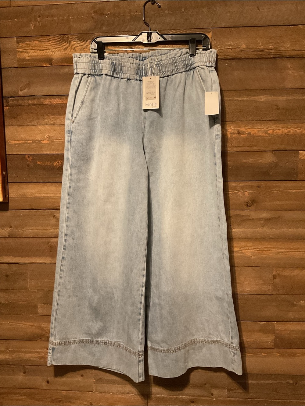 Kensie Jeans Easy Breezy Denim Wide Leg Light Wash High Rise Blue Large NWT